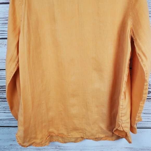 J Jill Womens Medium Orange 100% Linen Long Sleeve Button Down Shirt Top - Picture 7 of 7